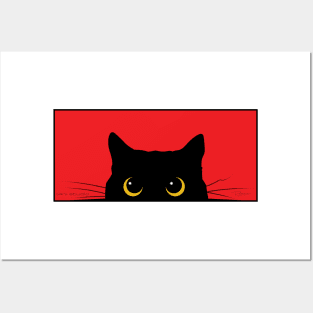 Peek-a-Boo Kitty (Red) Posters and Art